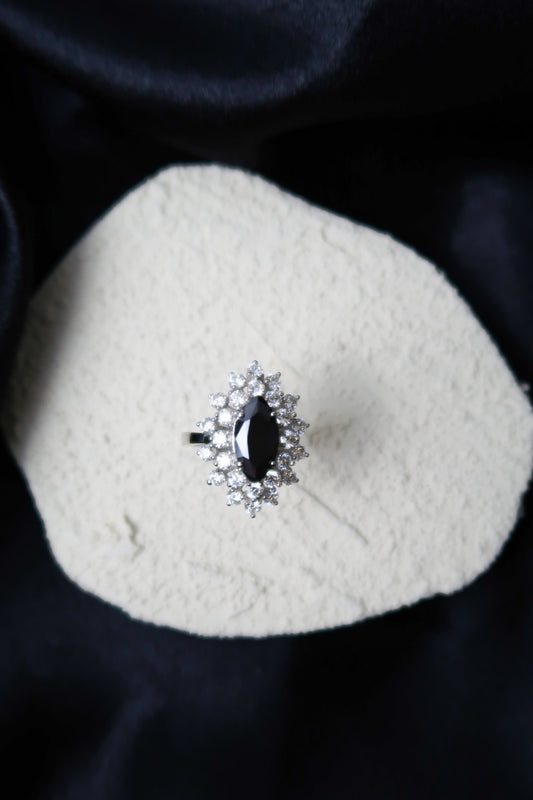 Elizabeth .925 Sterling Silver Marquise Cut Onyx Moissanite Ring