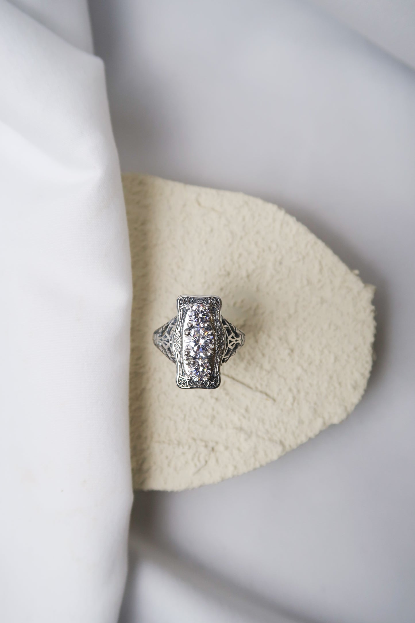 Vintage Treasure .925 Sterling Silver Moissanite RIng