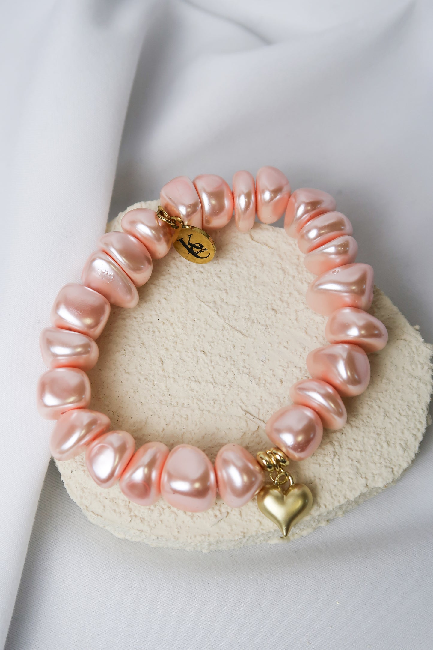 Sun Kissed Rose Water Pearl Heart Charm Bracelet