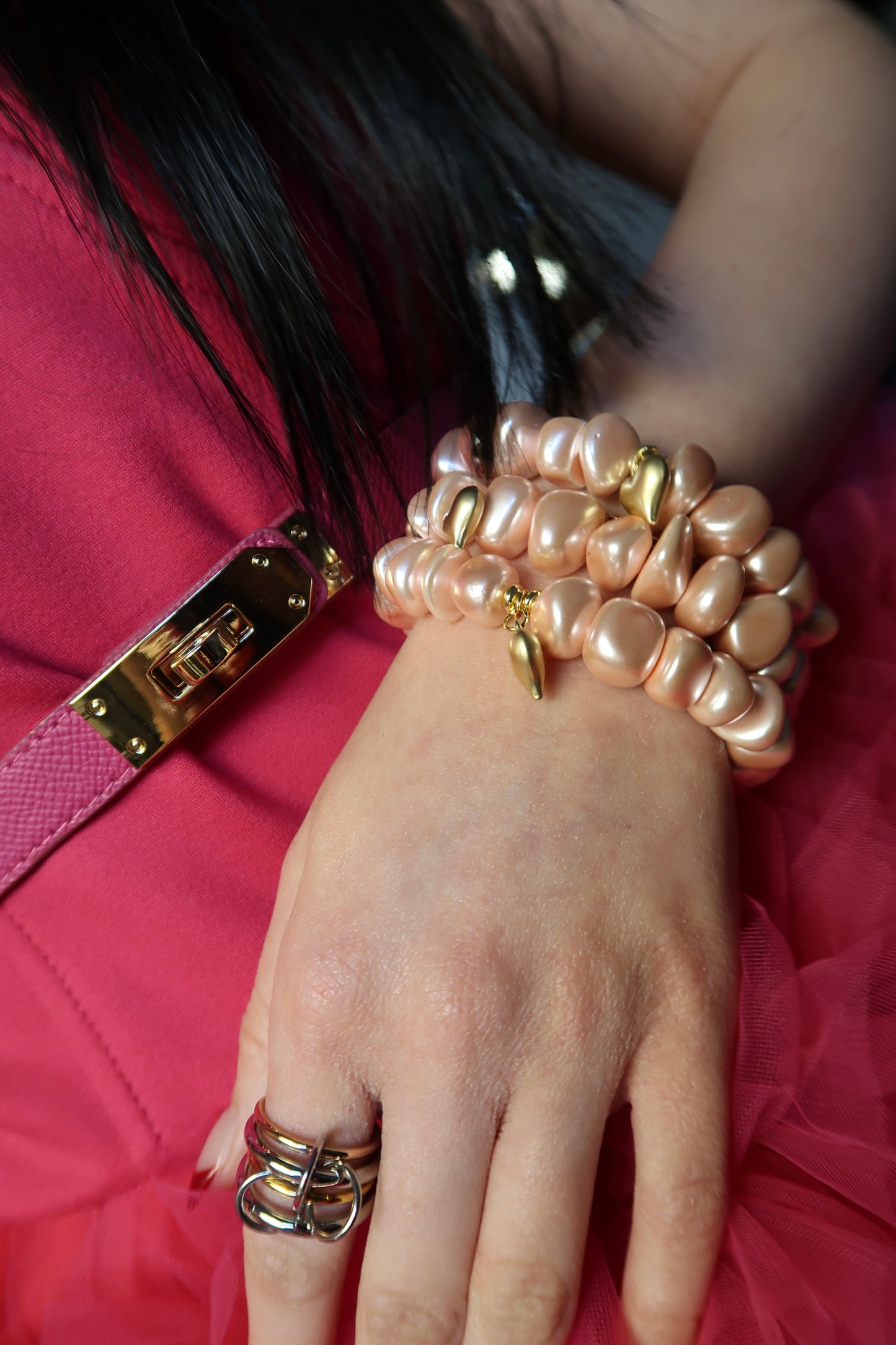 Sun Kissed Rose Water Pearl Heart Charm Bracelet