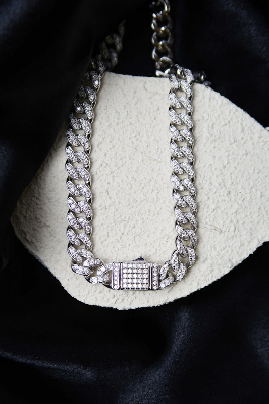 Frosted Cuban Link .925 Sterling Silver Full Moissanite Necklace