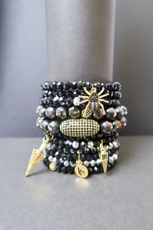 Midnight Muse 11 Piece Swarovski Onyx Bracelet Stack