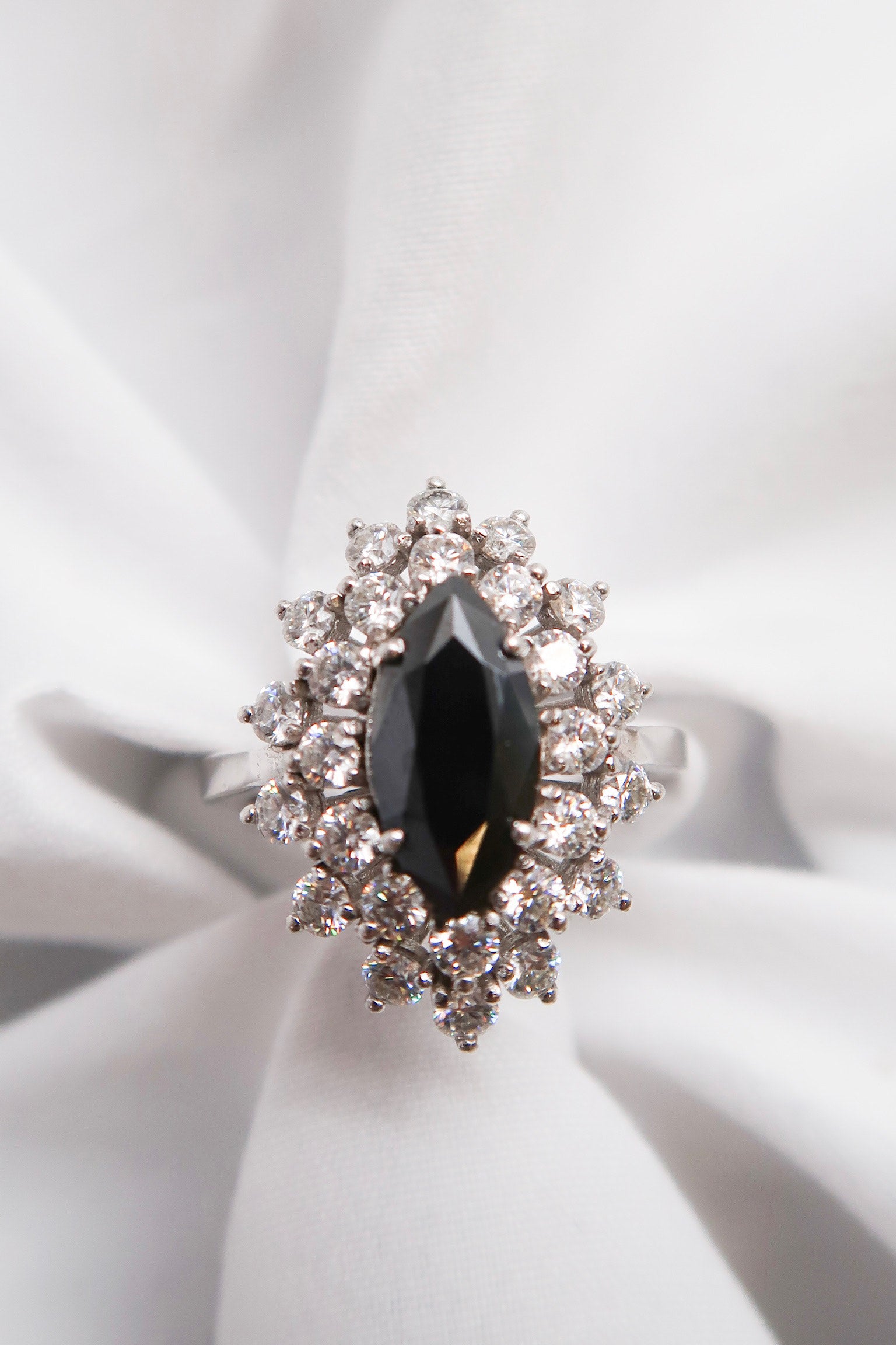 Elizabeth .925 Sterling Silver Marquise Cut Onyx Moissanite Ring