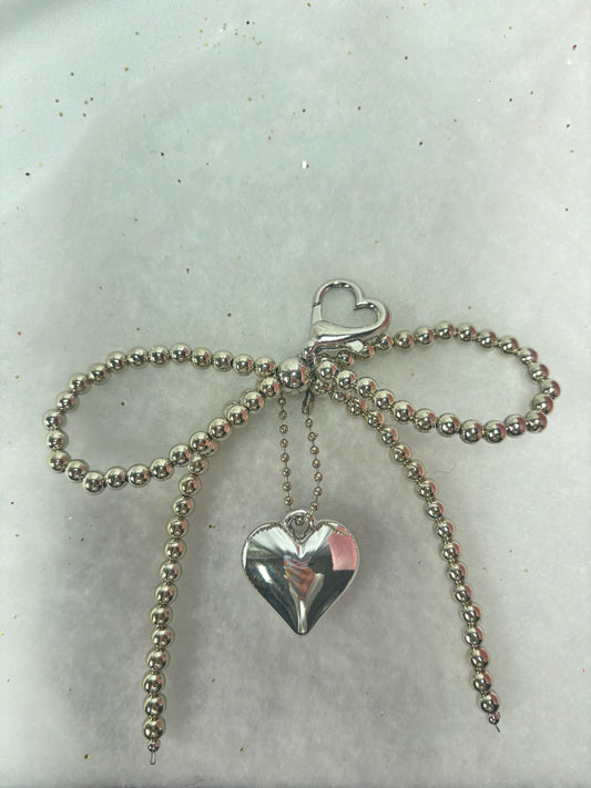 Silver Bow Heart Charm