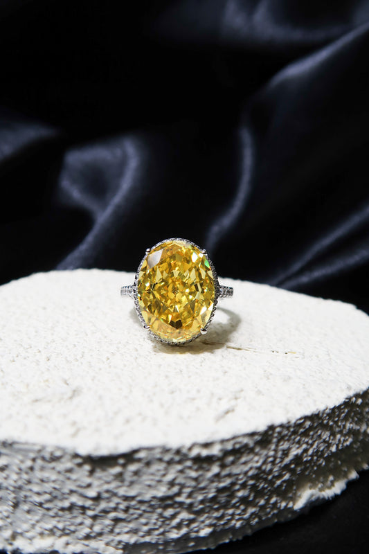 Current Affair .925 Sterling Silver Citrine High Carbon Diamond 15 Carat Cocktail Ring