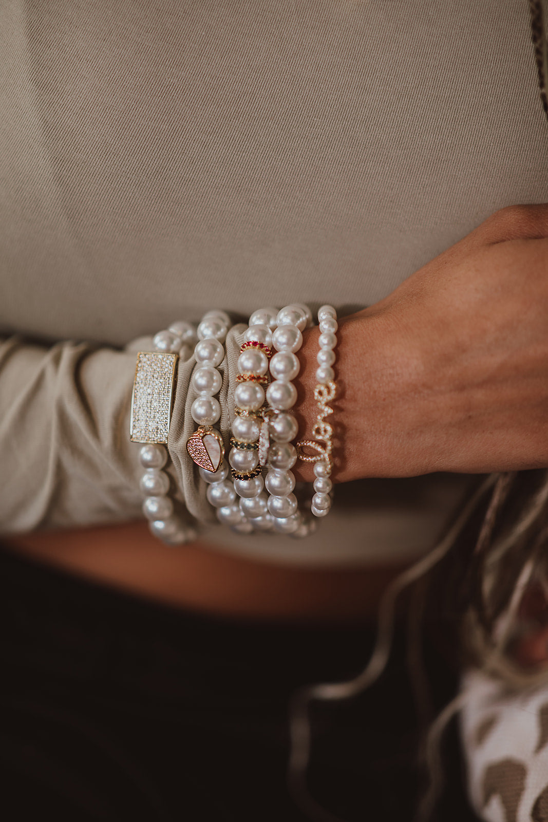 Swanky 5 Piece Pearl Bracelet Stack