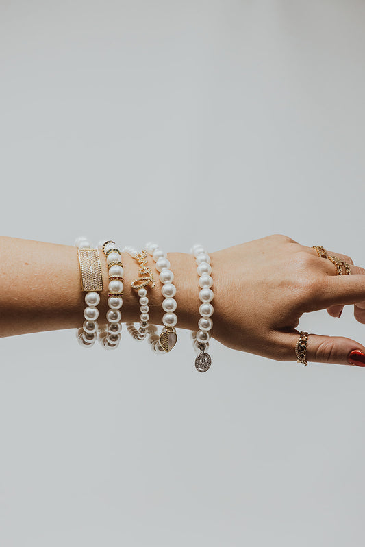 Swanky 5 Piece Pearl Charm Bracelet Stack -PreOrder